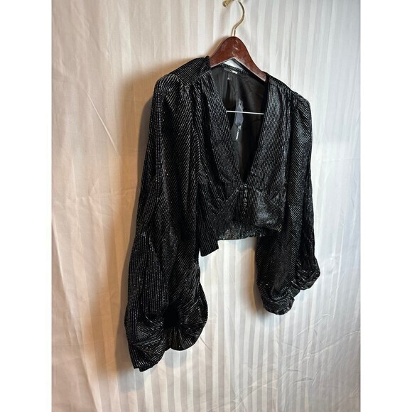 Embellished  Velvet Rhinestone Balloon Sleeve Blouse size S RefM25 - Picture 8 of 9